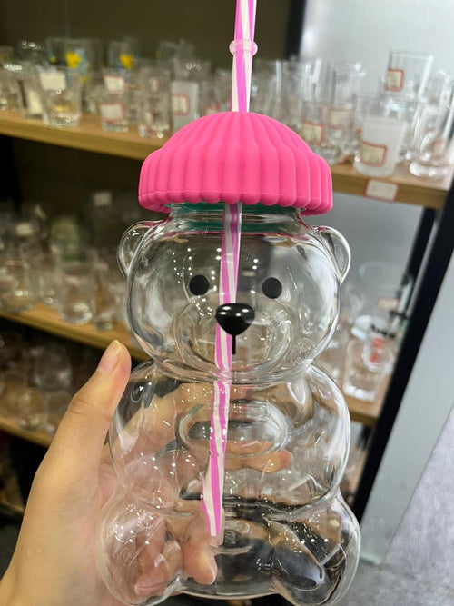 Glass Bear Cup - Hot Pink