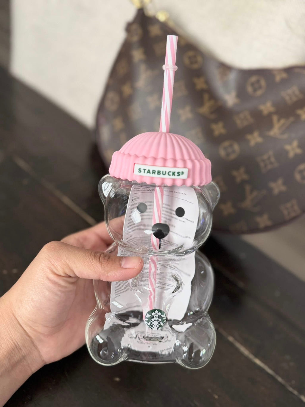 Pink Starbies Glass Bear Cup