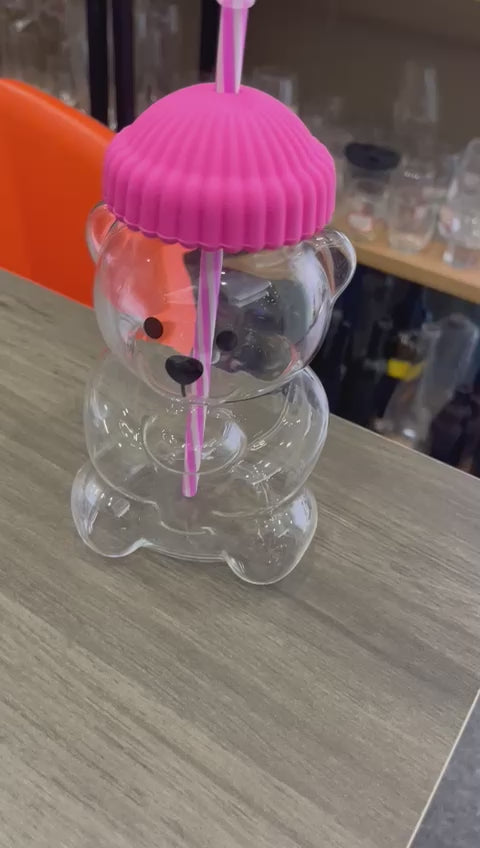 Glass Bear Cup - Hot Pink